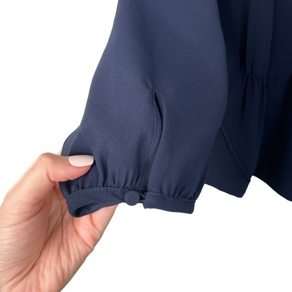 J. Crew | Navy Blue Faux Wrap Blouse V Neck and Side Zipper Size 8 Tall - Picture 8 of 10